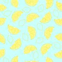 Seamless pattern with hand drawn lemon slace on blue background. vector