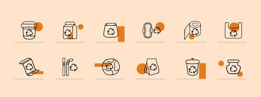 Set of nature conservation icons. Environmental awareness, sustainable practices. Eco-friendly concepts. Pastel color background. line icon for business vector