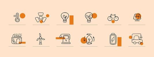 Set of icons representing safe energy. Safety, secure, protected, reliable, stable, hazard-free. Energy concept. Pastel color background. line icon for Business vector