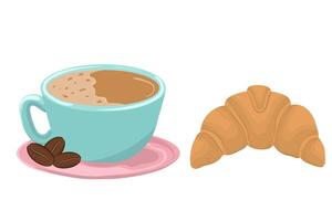 A set of an illustration of a coffee cup and a croissant. illustration vector