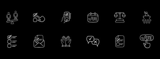 Set of icons emphasizing the importance of individual choices. Symbolic representation of personal empowerment. Decision-making concept. Black color background. 12 line icon vector