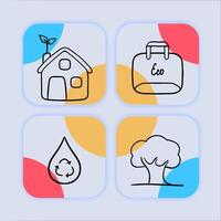 Set of icons representing eco-friendly materials. Sustainable, environmentally friendly, green. Natural concept. Neomorphism style. line icon for Business vector