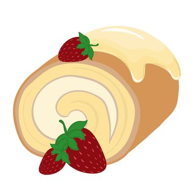 Sweet roll, a baked dessert typically made of dough rolled with a strawberry or other fruit filling. illustration