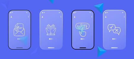 Set of voting icons. Symbolic representation of democratic process, elections, ballot. Civic engagement concept. Glassmorphism. UI phone app screen. line icon for Business vector
