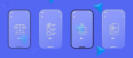 Set of election voting icons. Symbolic representation of democratic elections. Voting process concept. Glassmorphism. UI phone app screen. line icon for Business vector