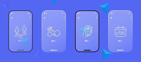 Set of election voting icons. Symbolic representation of democratic process. Civic engagement concept. Glassmorphism. UI phone app screen. line icon for Business vector