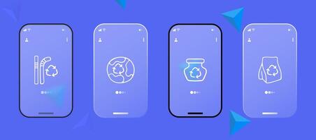 Recycling and waste management concept. Eco-friendly, sustainable, recycling bins, sorting, environment. Recycle concept. Glassmorphism. UI phone app screen. line icon vector