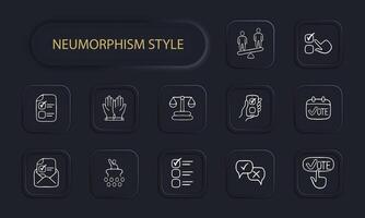 Set of election voting icons. Symbolic representation of democratic process, voting rights. Ballot concept. Neomorphism style. line icon for Business and Advertising vector