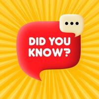 Did yu know. Speech bubble with Did yu know matters text. 3d illustration. Pop art style. line icon for Business and Advertising vector