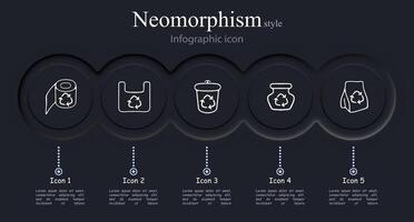 Recycling and waste management concept. Eco-friendly, sustainable, recycling bins, sorting, environment. Recycle concept. Neomorphism style. line icon for Business vector