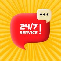 24 7 service. Speech bubble with 24 7 service matters text. 3d illustration. Pop art style. line icon for Business and Advertising vector