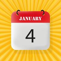 January 4. Speech bubble with January 4 text. 3d illustration. Pop art style. line icon for Business and Advertising vector