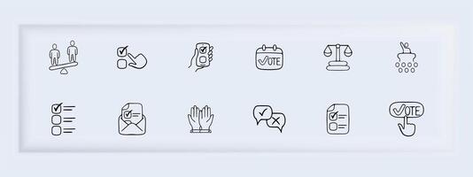 Set of election voting icons. Symbolic representation of democratic elections. Voting process concept. Neomorphism style. line icon for Business vector