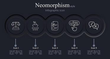 Set of voting icons. Symbols representing democratic process, elections, ballots. Participation concept. Neomorphism style. line icon for Business vector