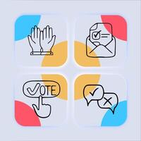 Set of election voting icons. Symbolic representation of democratic process, elections, ballot. Choice concept. Neomorphism style. line icon for Business vector