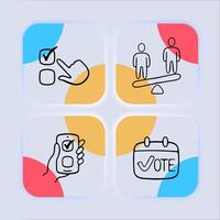 Set of election voting icons. Symbolic representation of democratic process, elections, ballot. Choice concept. Neomorphism style. line icon for Business vector