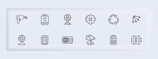 Hot Weather Cooling Icon Set. Refreshing solutions for scorching days. Cold concept. Pastel color background. line icon for Business vector