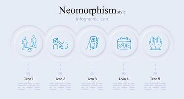 Set of election voting icons. Symbolic representation of democratic process, voting, elections, ballot. Civic engagement concept. Neomorphism style. line icon for Business vector