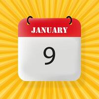 January 9. Speech bubble with January 9 text. 3d illustration. Pop art style. line icon for Business and Advertising vector