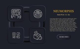 Set of icons representing debates in voting. Symbolic representation of discussions, Arguments concept. Neomorphism style. line icon for Business vector