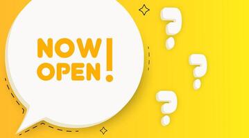 Now open. Speech bubble with Now open text. 2d illustration. Pop art style. line icon for Business and Advertising. vector