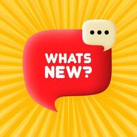 Whats new banner. Speech bubble with Whats new text. 3d illustration. Pop art style. line icon for Business and Advertising. vector