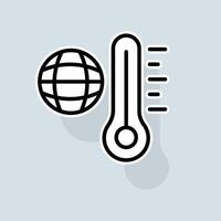 Thermometer with planet line icon. Home, celsius, low high temperature, thermostat, fahrenheit, degrees Celsius. Weather concept. sticker line icon on white background vector