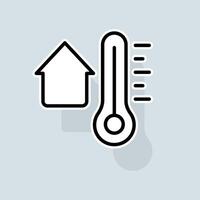Thermometer with house line icon. Home, celsius, low high temperature, thermostat, fahrenheit, degrees Celsius. Weather concept. sticker line icon on white background vector