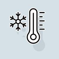 Thermometer with snowflake line icon. Home, celsius, low high temperature, thermostat, fahrenheit, degrees Celsius. Weather concept. sticker line icon on white background vector