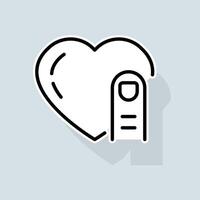 Heart with click line icon. Dating site, phone, networking, swipe, like, dislike, dating, sms. Feedback concept. sticker line icon on white background vector