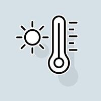 Thermometer with sun line icon. Home, celsius, low high temperature, thermostat, fahrenheit, degrees Celsius. Weather concept. sticker line icon on white background vector