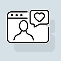 Calendar with heart line icon. Dating site, phone, networking, swipe, like, dislike, dating, sms. Feedback concept. sticker line icon on white background vector