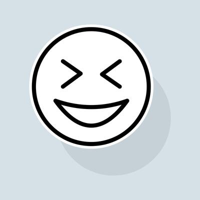 Emoji with laughter line icon. Communication, emoticons, chats, stickers, attitude, emotions, mood. Emoji concept. sticker line icon on white background