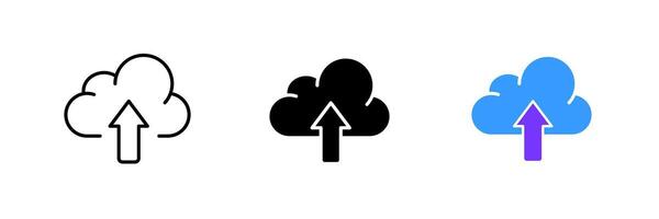 Cloud storage with up arrow. Upload to cloud, remote server, store the data, modern technology, internet, information. set icon in line, black and colorful styles isolated on white background vector