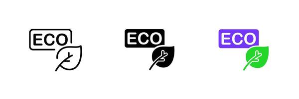 Green leaf with the inscription eco. Ecology, save the planet, environment, plants, green energy, zero waste. set icon in line, black and colorful styles isolated on white background vector