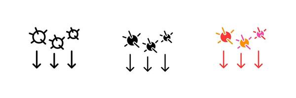 Microbes with arrows. Germ infection, bacteria, coronavirus, covid 19, microbe, airborne route of infection. set icon in line, black and colorful styles isolated on white background vector