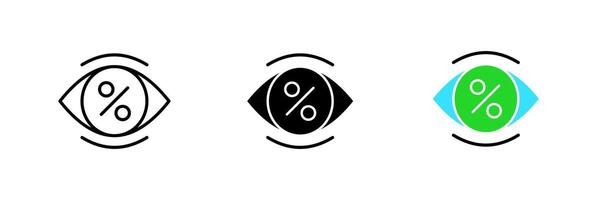 Eye with persent sign. Tax protextion, transparent, payment, taxpayer, time to pay. set icon in line, black and colorful styles isolated on white background vector