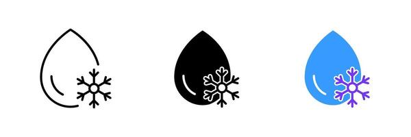 Waterdrop with a snowflake. Weather, water, climate, winter, rain, snow, cold, precipitation, conditions, forecast. set icon in line, black and colorful styles isolated on white background vector
