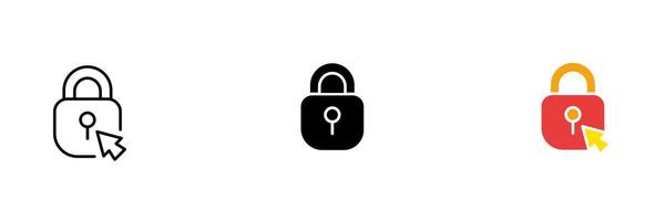 Lock and router. Secure internet network, wifi, lan, privacy, data security, communication, signal, antennas. set icon in line, black and colorful styles isolated on white background vector