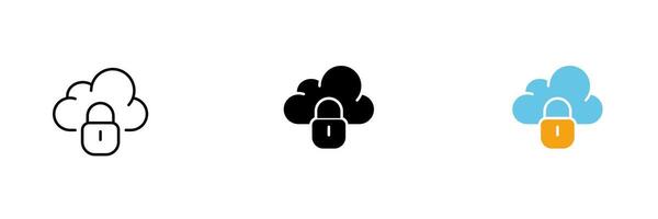 Lock and router. Secure internet network, wifi, lan, privacy, data security, communication, signal, antennas. set icon in line, black and colorful styles isolated on white background vector