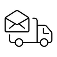Delivery van line icon. Food delivery, pizza, mail, search, gear, clock, Truck, garbage disposal, car, box, mail, logistics. Order concept. line icon on white background vector