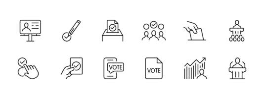 Elections icon set. President, deputy, candidate, ballot, voting, referendum, checkmarks, choice. Voting concept. line icon on white background vector