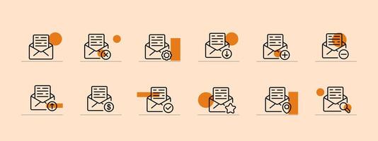 Letter icon set. Envelope, mail, stamp, email, mailbox, sms, message, blacklist. Communication concept. Pastel color background. line icon for business vector