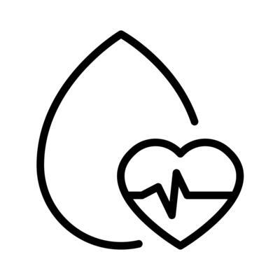Drop with a heart line icon. Water, rain, dew, tear, blood, health, medicine, blood transfusion. Liquid concept. line icon on white background