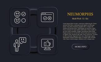 Feedback icon set. Like, dislike, box, rate the service, clipboard with checkmark, rating, stars, clipboard with thumbs up. Feedback concept. Neomorphism style. line icon for Business vector