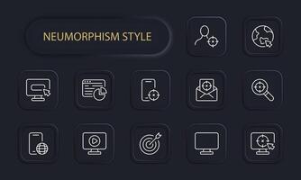Target add icon set. Advertising, statistics, rating, popular brands, for business. Business concept. Neomorphism style. line icon for Business vector