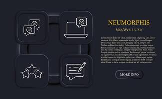 Feedback icon set. Like, dislike, box, rate the service, clipboard with checkmark, rating, stars, clipboard with thumbs up. Feedback concept. Neomorphism style. line icon for Business vector