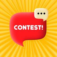 Contest now banner. Speech bubble with Contest text. Business concept. 3d illustration. Pop art style. line icon for Business and Advertising. vector