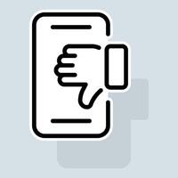 Phone with dislike line icon. Like, dislike, box, rate the service, clipboard with checkmark, rating, stars, clipboard with thumbs up. Feedback concept. sticker line icon on white background vector