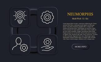 Settings icon set. Program, problems, function, brightness setting, device, smartphone, computer. Settings concept. Neomorphism style. line icon for Business vector